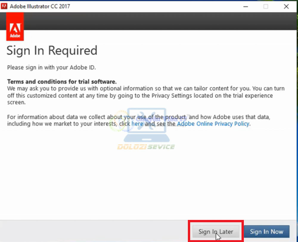 chọn Sign In Later