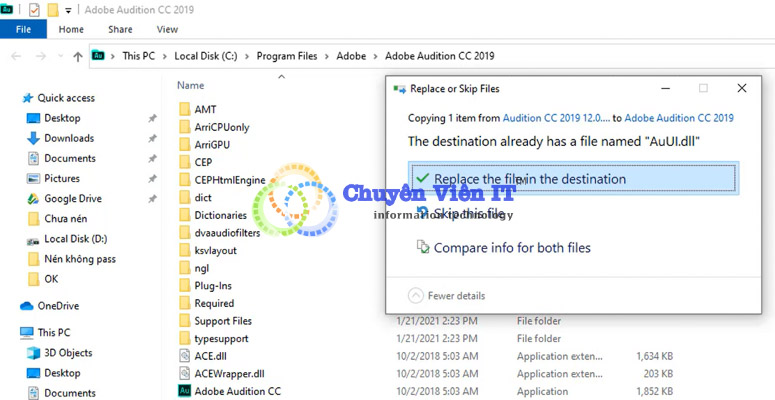 Replace the file in the destination
