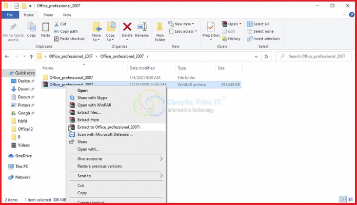 Chạy file Extract để giải nén phần mềm Office 2007