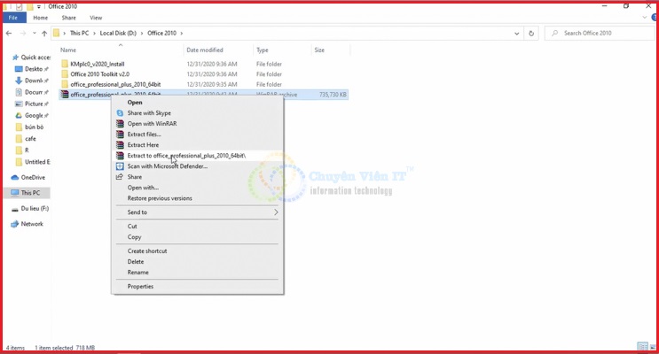 Chạy file Extract để giải nén phần mềm Office 2010