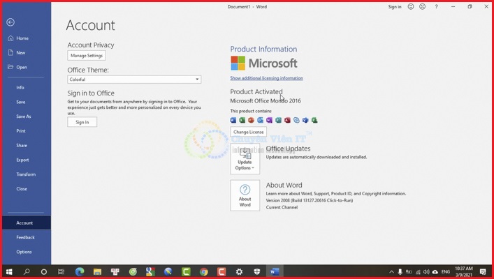 Đã hoàn thành quá trình cài đặt Office 365