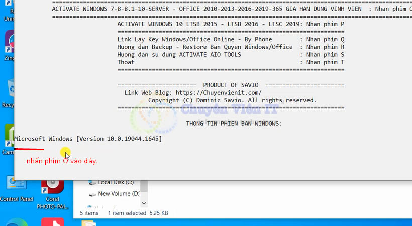 Nhấn phím chữ O
