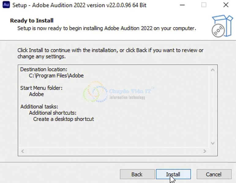 Tiếp theo ta nhấn Install
