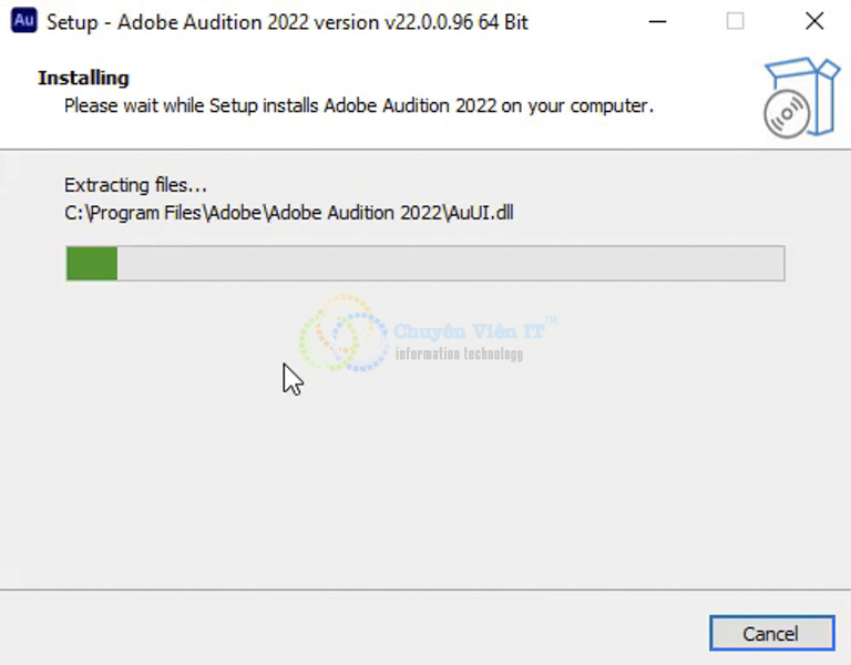 Đợi phần mềm Adobe Audition 2022 cài đặt hoàn tất