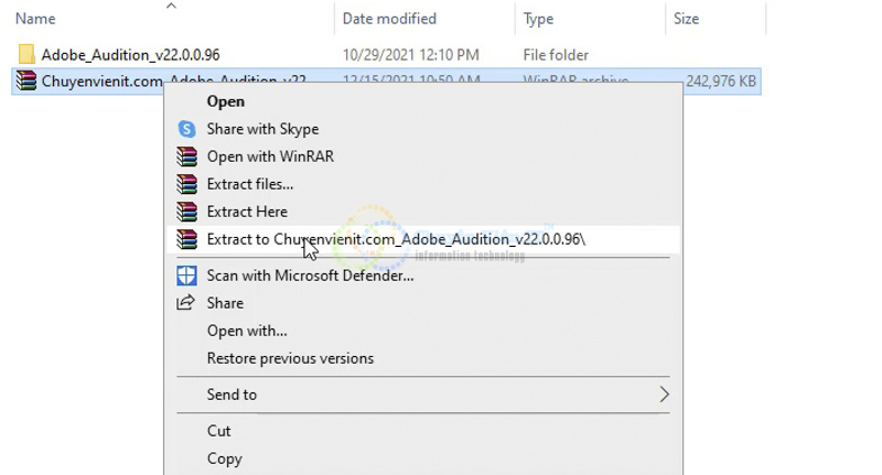 Giải nén phần mềm Adobe Audition 2022
